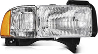 Set Of 2 Front Head Light Assembly Left Driver & Right Passenger Side Direct Replacement Compatible With 1994-2002 Dodge Ram 1500 2500 3500 CH2503101 CH2502101
