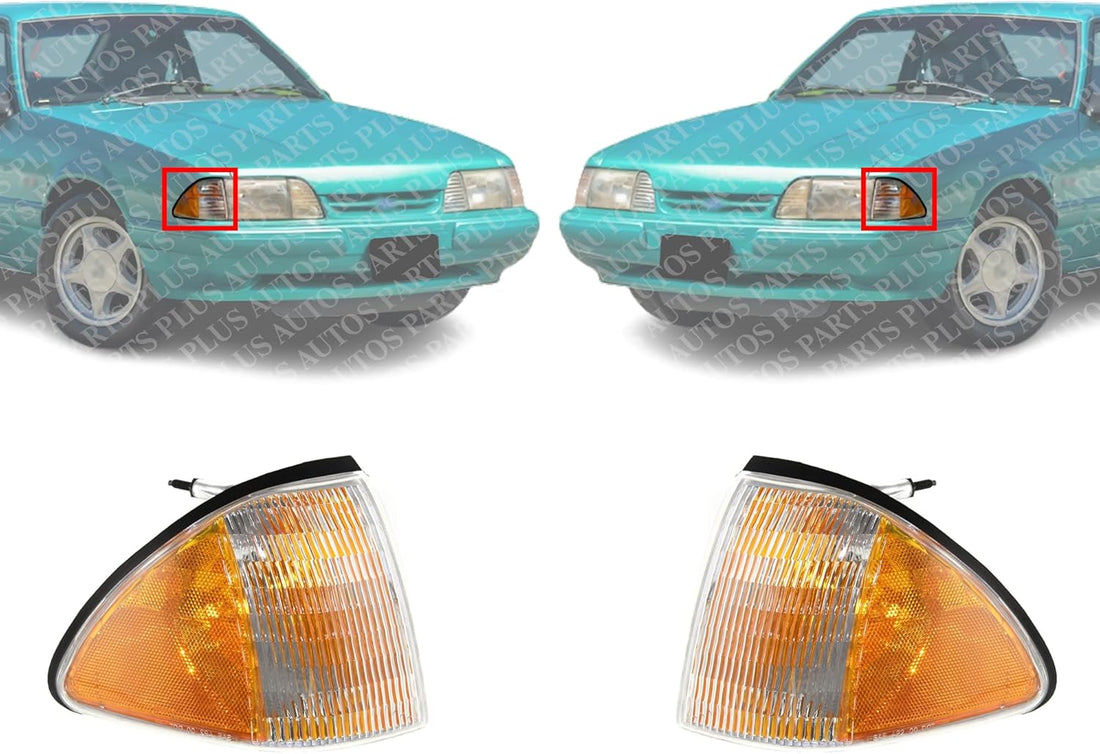 Set Of 2 Front Corner Light Lens And Housing Left Driver & Right Passenger Side Direct Replacement Compatible With 1987-1993 Ford Mustang FO2551103 FO2550105 E7ZZ15A201A