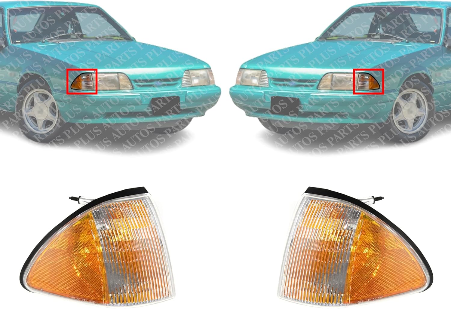 Set Of 2 Front Corner Light Lens And Housing Left Driver & Right Passenger Side Direct Replacement Compatible With 1987-1993 Ford Mustang FO2551103 FO2550105 E7ZZ15A201A