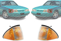 Set Of 2 Front Corner Light Lens And Housing Left Driver & Right Passenger Side Direct Replacement Compatible With 1987-1993 Ford Mustang FO2551103 FO2550105 E7ZZ15A201A