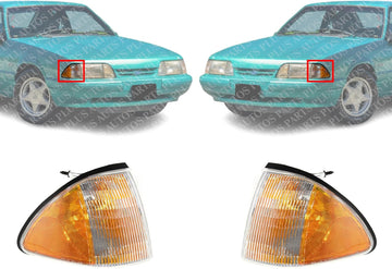 Set Of 2 Front Corner Light Lens And Housing Left Driver & Right Passenger Side Direct Replacement Compatible With 1987-1993 Ford Mustang FO2551103 FO2550105 E7ZZ15A201A