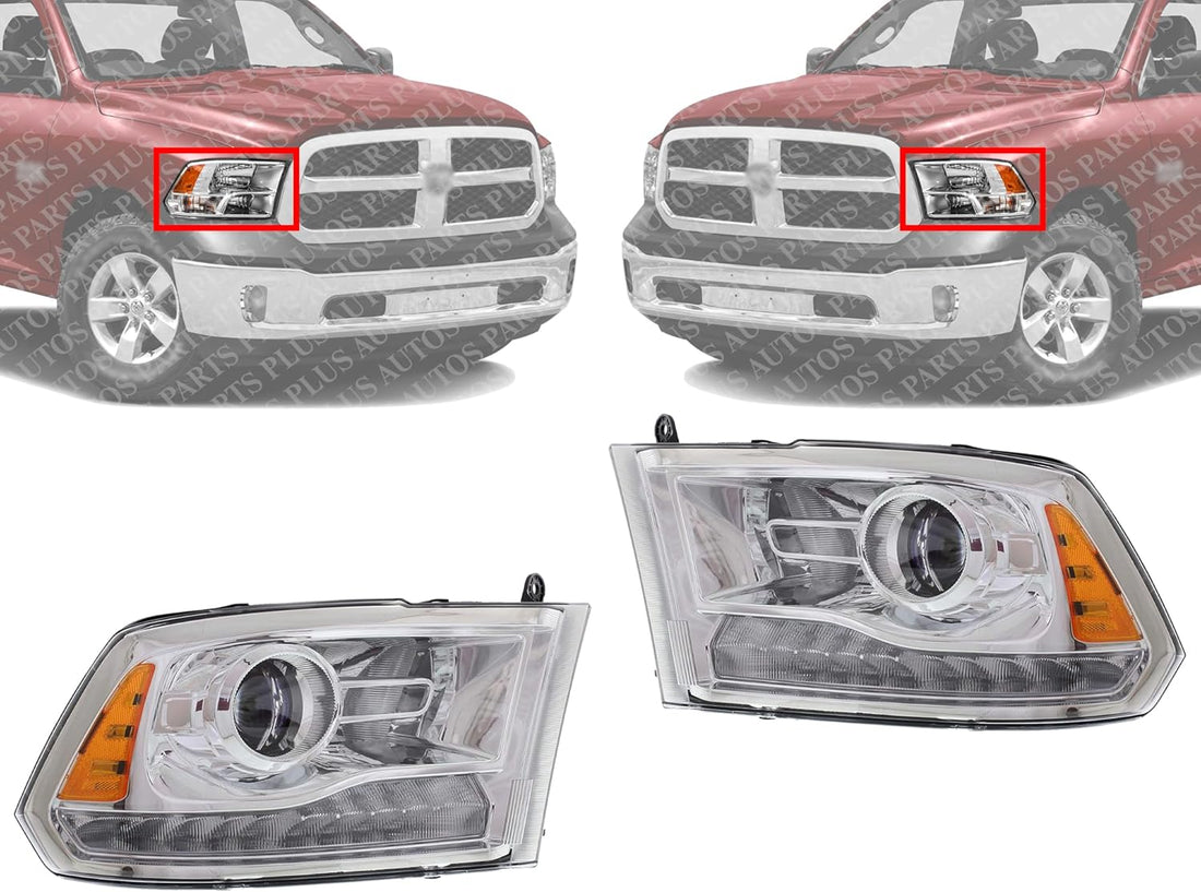 Set Of 2 Front Head Lights Assembly Left Driver & Right Passenger Side Direct Replacement Compatible With 2013-2015 Ram 1500 2500 3500 CH2502244 CH2503244 68093217AC 68093216AC