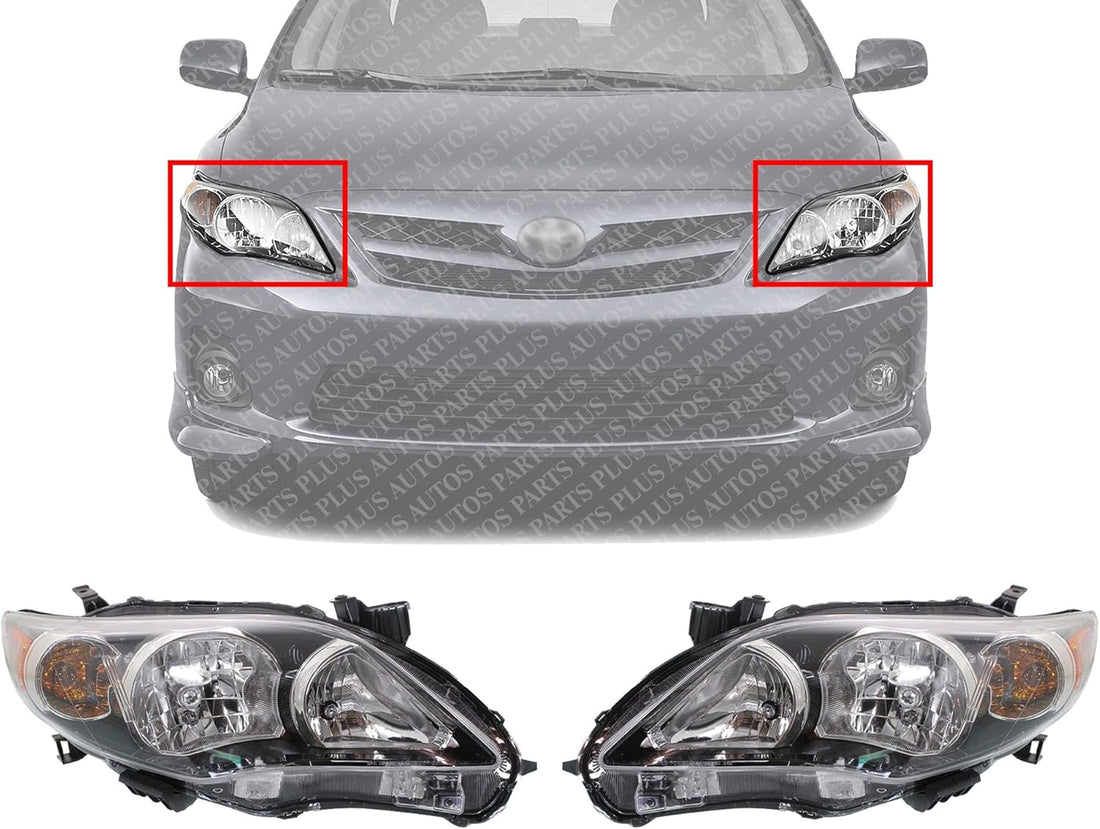 Set OF 2 Front Head Light Left Driver & Right Passenger Side Direct Replacement Compatible With 2011-2013 Toyota Corolla TO2502203 TO2503203 TO2502204 TO2503204 8111002B50 8115002B50