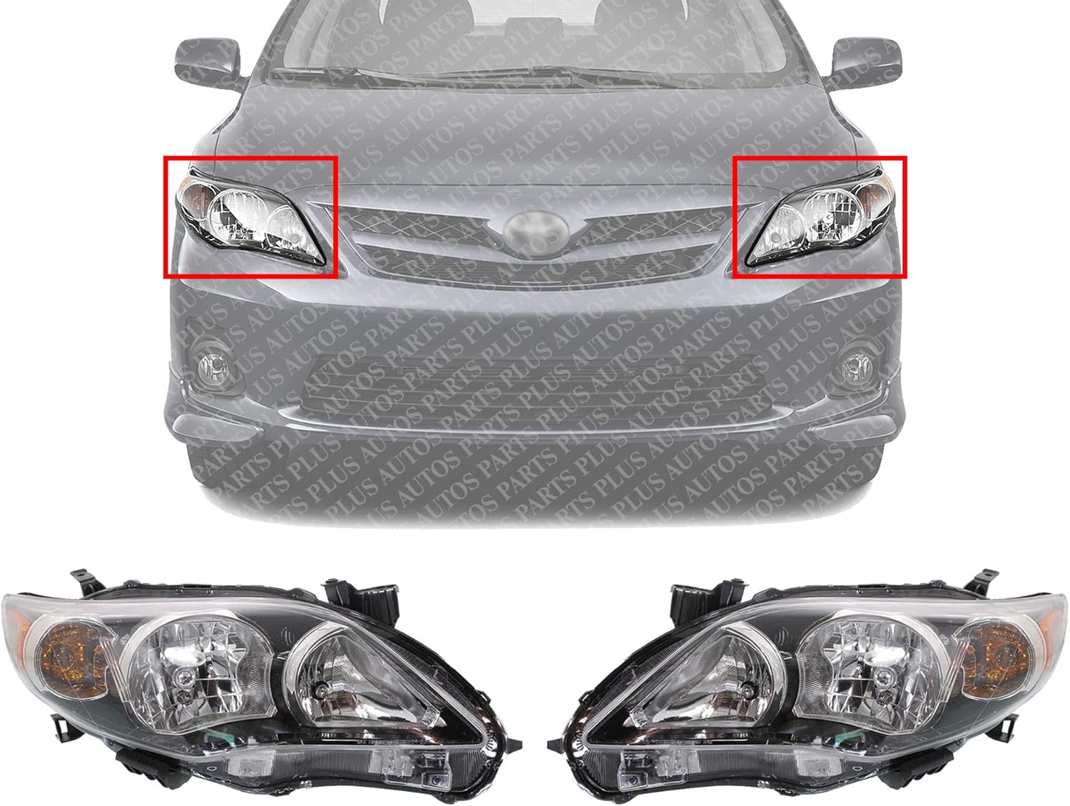 Set OF 2 Front Head Light Left Driver & Right Passenger Side Direct Replacement Compatible With 2011-2013 Toyota Corolla TO2502203 TO2503203 TO2502204 TO2503204 8111002B50 8115002B50