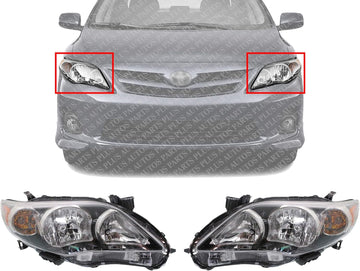Set OF 2 Front Head Light Left Driver & Right Passenger Side Direct Replacement Compatible With 2011-2013 Toyota Corolla TO2502203 TO2503203 TO2502204 TO2503204 8111002B50 8115002B50