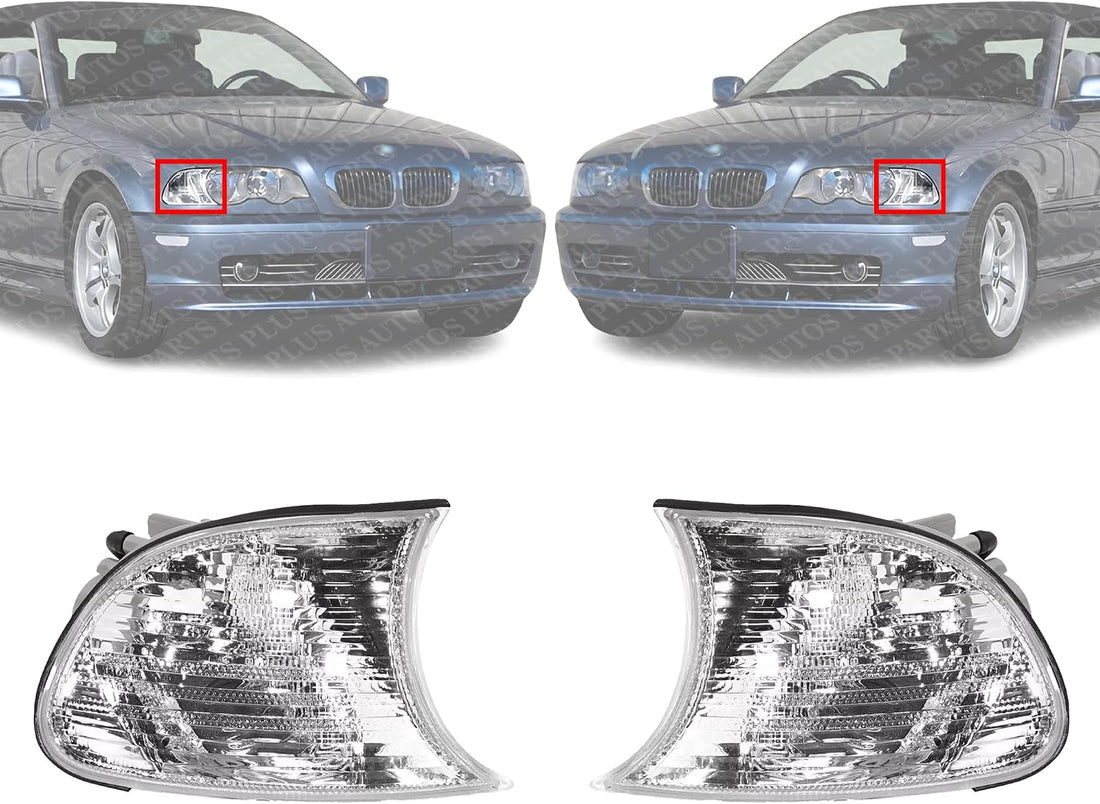 Set Of 2 Front Corner Parking Light Lens And Housing Right Passenger & Left Driver Side Direct Replacement Compatible With 2000-2001 BMW 3-Series BM2520108 BM2521108 63126904307-PFM