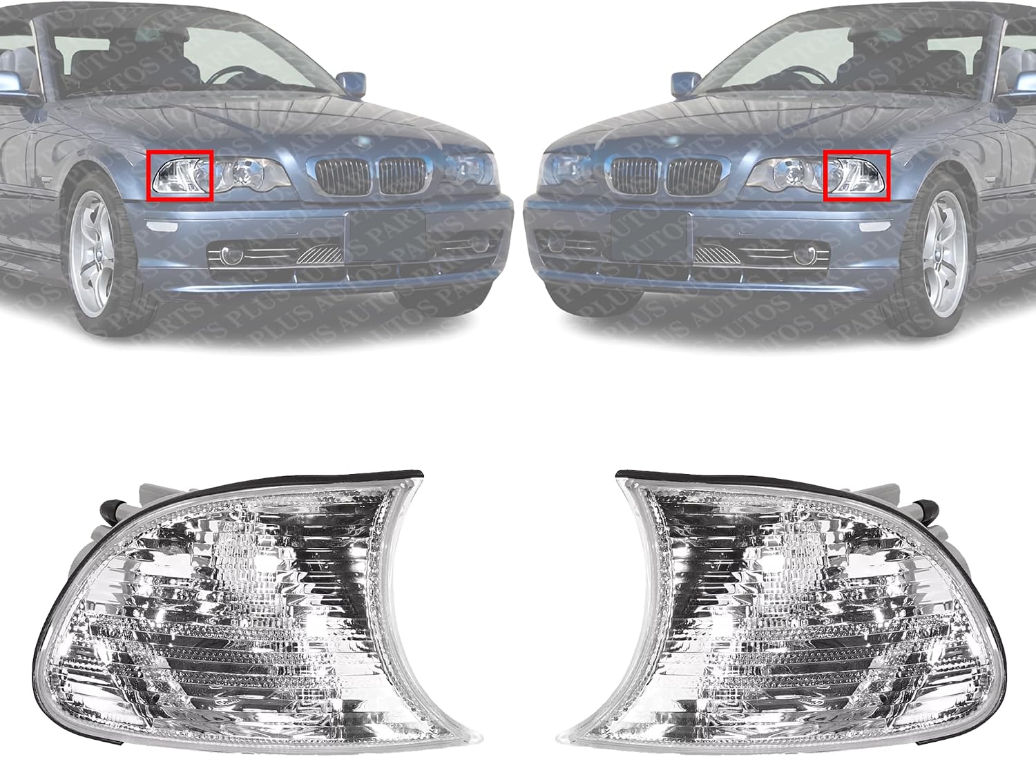Set Of 2 Front Corner Parking Light Lens And Housing Right Passenger & Left Driver Side Direct Replacement Compatible With 2000-2001 BMW 3-Series BM2520108 BM2521108 63126904307-PFM