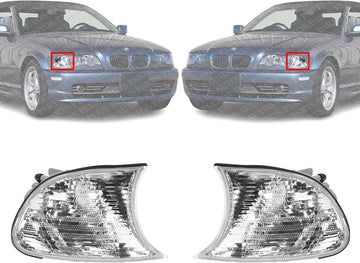 Set Of 2 Front Corner Parking Light Lens And Housing Right Passenger & Left Driver Side Direct Replacement Compatible With 2000-2001 BMW 3-Series BM2520108 BM2521108 63126904307-PFM