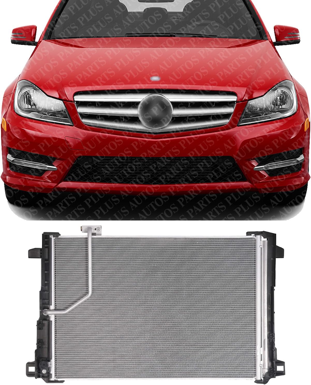 Front A/C Condenser Aluminum Core Direct Replacement Compatible With 2008-2015 Mercedes Benz C-Class / 2010-2017 E-Class MB3030151 2045000654