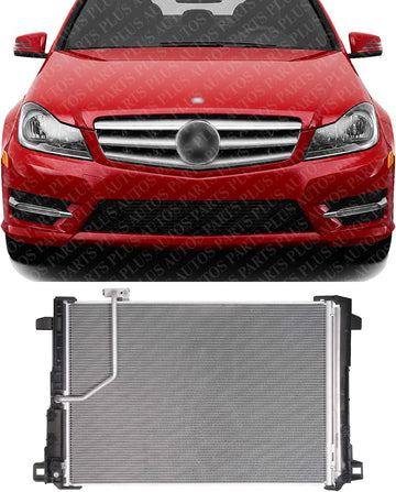 Front A/C Condenser Aluminum Core Direct Replacement Compatible With 2008-2015 Mercedes Benz C-Class / 2010-2017 E-Class MB3030151 2045000654