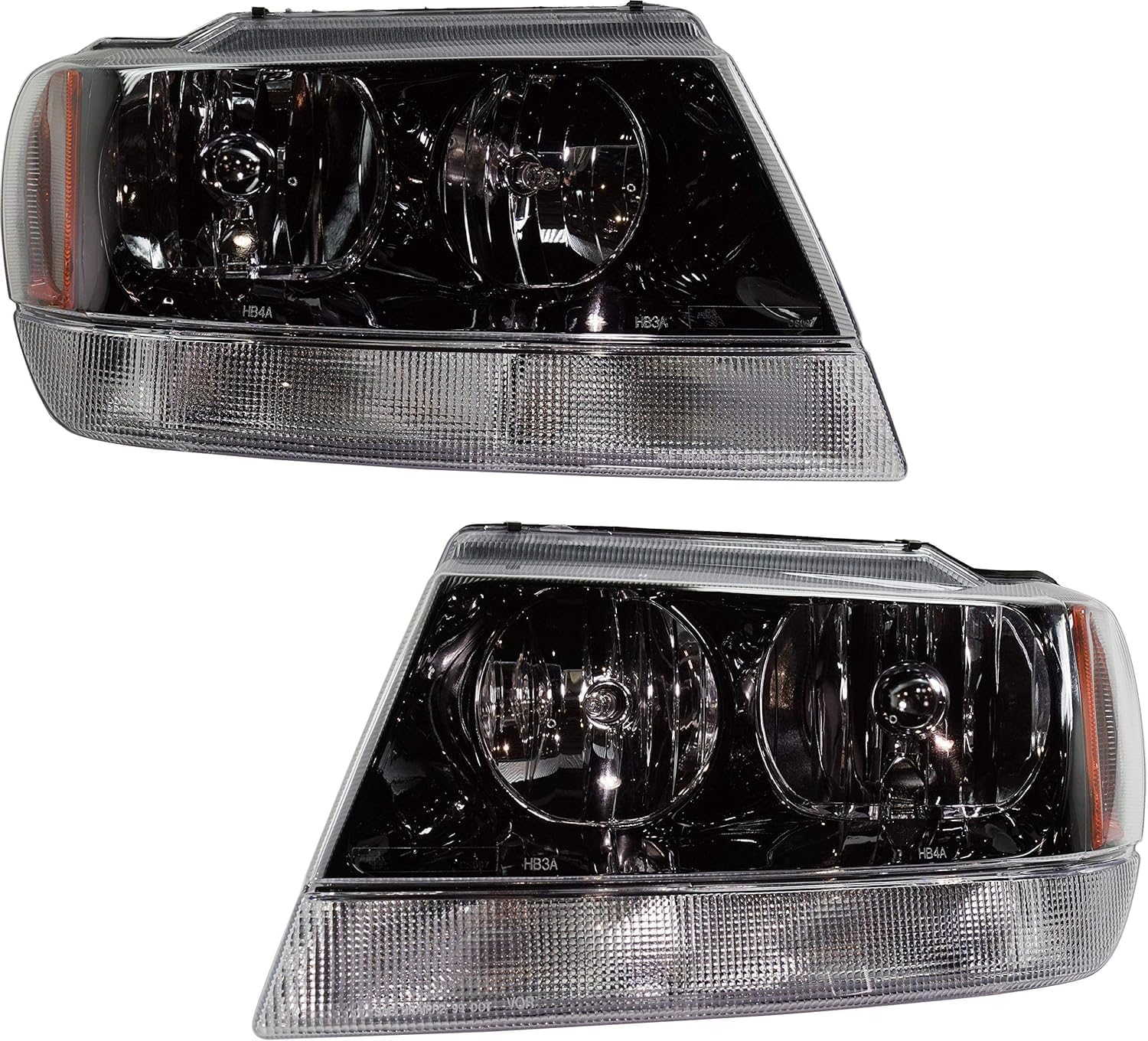 Set Of 2 Front Headlights Assembly With Black Interior Right Passenger & Left Driver Side Direct Replacement Compatible With 1999-2002 Jeep Grand Cherokee CH2502121 CH2502138