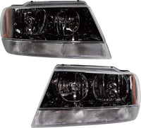 Set Of 2 Front Headlights Assembly With Black Interior Right Passenger & Left Driver Side Direct Replacement Compatible With 1999-2002 Jeep Grand Cherokee CH2502121 CH2502138