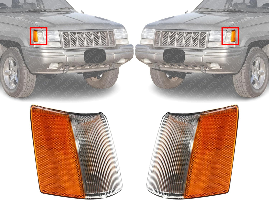 Set Of 2 Front Corner Light Lens And Housing Left Driver & Right Passenger Side Direct Replacement Compatible With 1993-1998 Jeep Grand Cherokee CH2521121 CH2520121 56005104 56005105