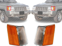 Set Of 2 Front Corner Light Lens And Housing Left Driver & Right Passenger Side Direct Replacement Compatible With 1993-1998 Jeep Grand Cherokee CH2521121 CH2520121 56005104 56005105