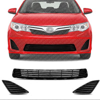 Front Bumper Grille Textured + Fog Light Covers Left Driver & Right Passenger Side Direct Replacement Compatible With 2012-2014 Toyota Camry TO1036128 TO1039147 TO1038147 5311206200