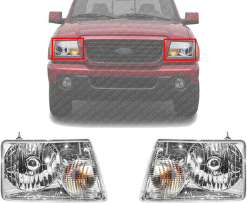 Set Of 2 Front Head Light Assembly Left Driver & Right Passenger Side Direct Replacement Compatible With 2001-2011 Ford Ranger FO2502173 FO2503173 6L5Z13008AA 6L5Z13008BA