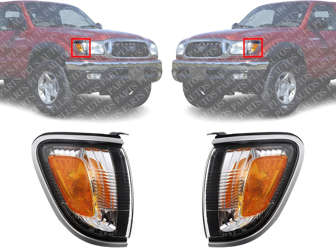 Set Of 2 Front Corner Light Assembly Chrome Trim Left Driver & Right Passenger Side Direct Replacement Compatible With 2001-2004 Toyota Tacoma TO2521162 TO2520162 8161004090B0