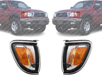 Set Of 2 Front Corner Light Assembly Chrome Trim Left Driver & Right Passenger Side Direct Replacement Compatible With 2001-2004 Toyota Tacoma TO2521162 TO2520162 8161004090B0