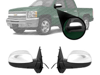 Set Of 2 Front Power Mirror Manual Folding Heated Chrome Right & Left Side Direct Replacement Compatible With 2007-2013 Chevrolet Silverado / 2007-2014 Suburban Avalanche Sierra 1500