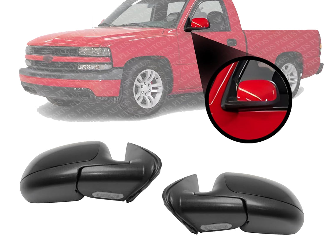 Set of 2 Front Power Mirrors Non-Towing Manual Fold Heated Primed Right Passenger & Left Driver Side Direct Replacement Compatible With 2000-2002 Chevrolet Silverado & GMC Sierra