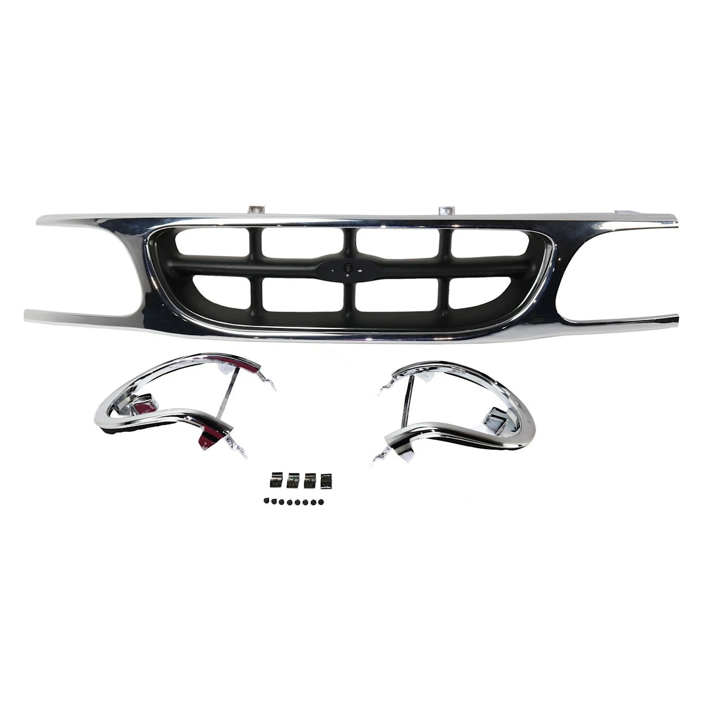 Front Grille Chrome Shell With Silver Gray Insert Plastic With Headlight Bezels Direct Replacement Compatible With 1995-2001 Ford Explorer FO1200316 F87Z8200NAD