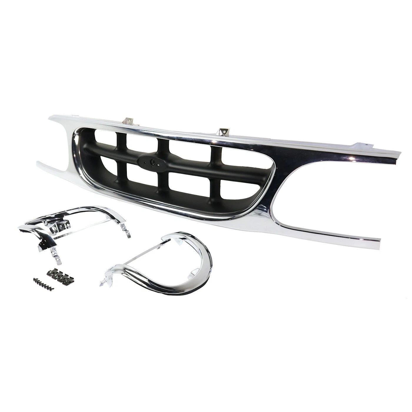Front Grille Chrome Shell With Silver Gray Insert Plastic With Headlight Bezels Direct Replacement Compatible With 1995-2001 Ford Explorer FO1200316 F87Z8200NAD