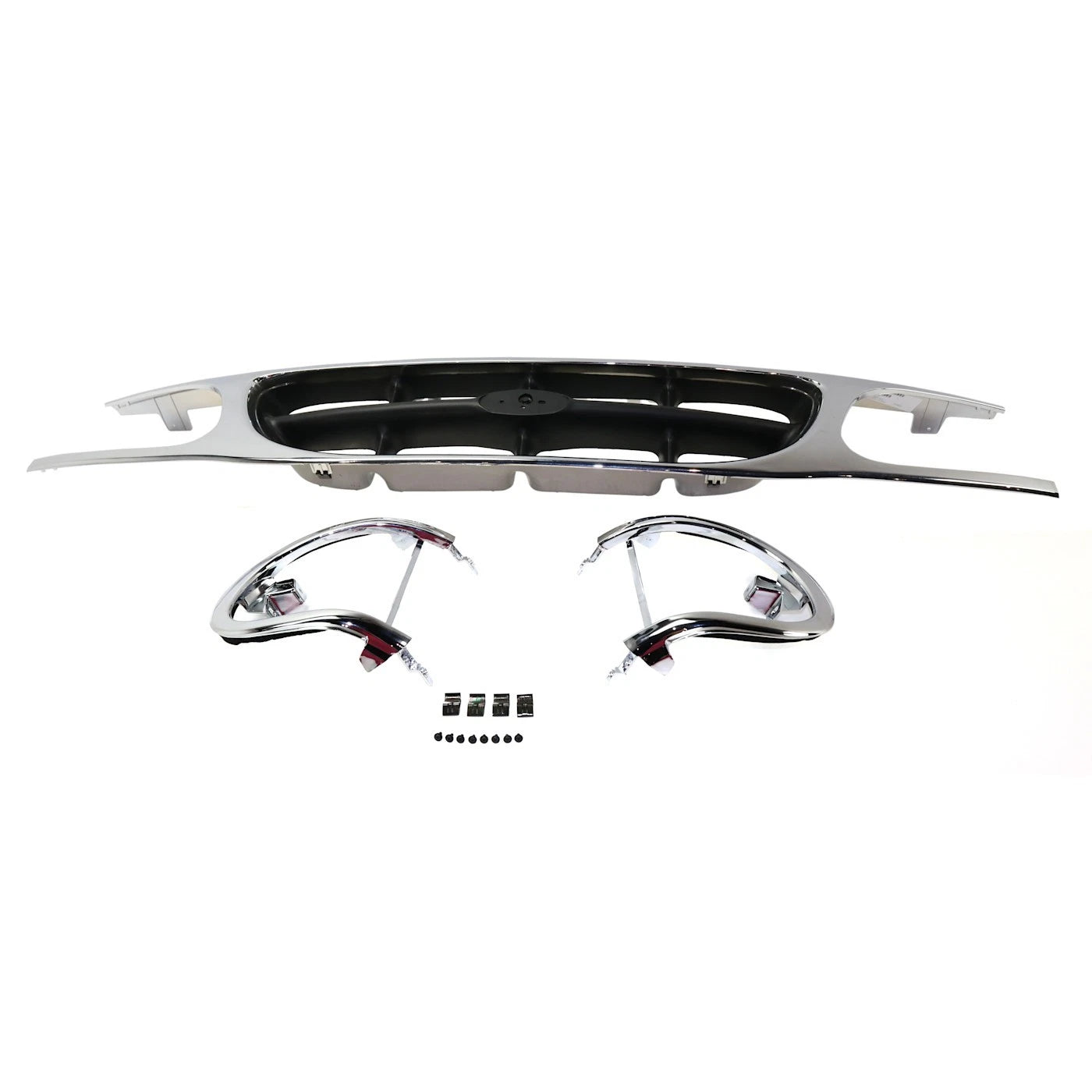 Front Grille Chrome Shell With Silver Gray Insert Plastic With Headlight Bezels Direct Replacement Compatible With 1995-2001 Ford Explorer FO1200316 F87Z8200NAD