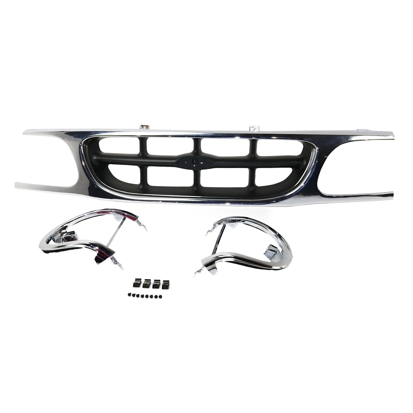 Front Grille Chrome Shell With Silver Gray Insert Plastic With Headlight Bezels Direct Replacement Compatible With 1995-2001 Ford Explorer FO1200316 F87Z8200NAD