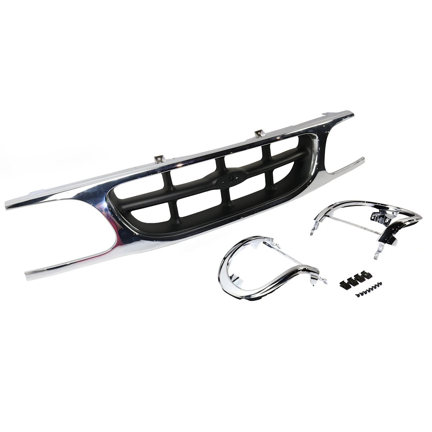 Front Grille Chrome Shell With Silver Gray Insert Plastic With Headlight Bezels Direct Replacement Compatible With 1995-2001 Ford Explorer FO1200316 F87Z8200NAD
