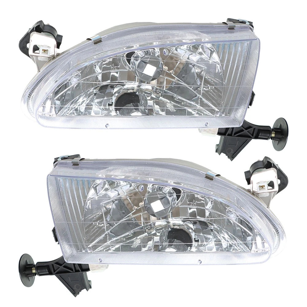 Front Head Lights + Corner Lamps Plastic Left Driver Side & Right Passenger Side Direct Replacement Compatible With 1998-2000 Toyota Corolla TO2502121 TO2503121 TO2521150 TO2520150