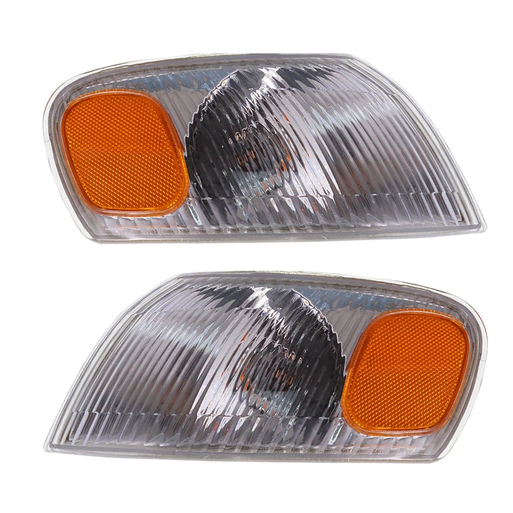 Front Head Lights + Corner Lamps Plastic Left Driver Side & Right Passenger Side Direct Replacement Compatible With 1998-2000 Toyota Corolla TO2502121 TO2503121 TO2521150 TO2520150
