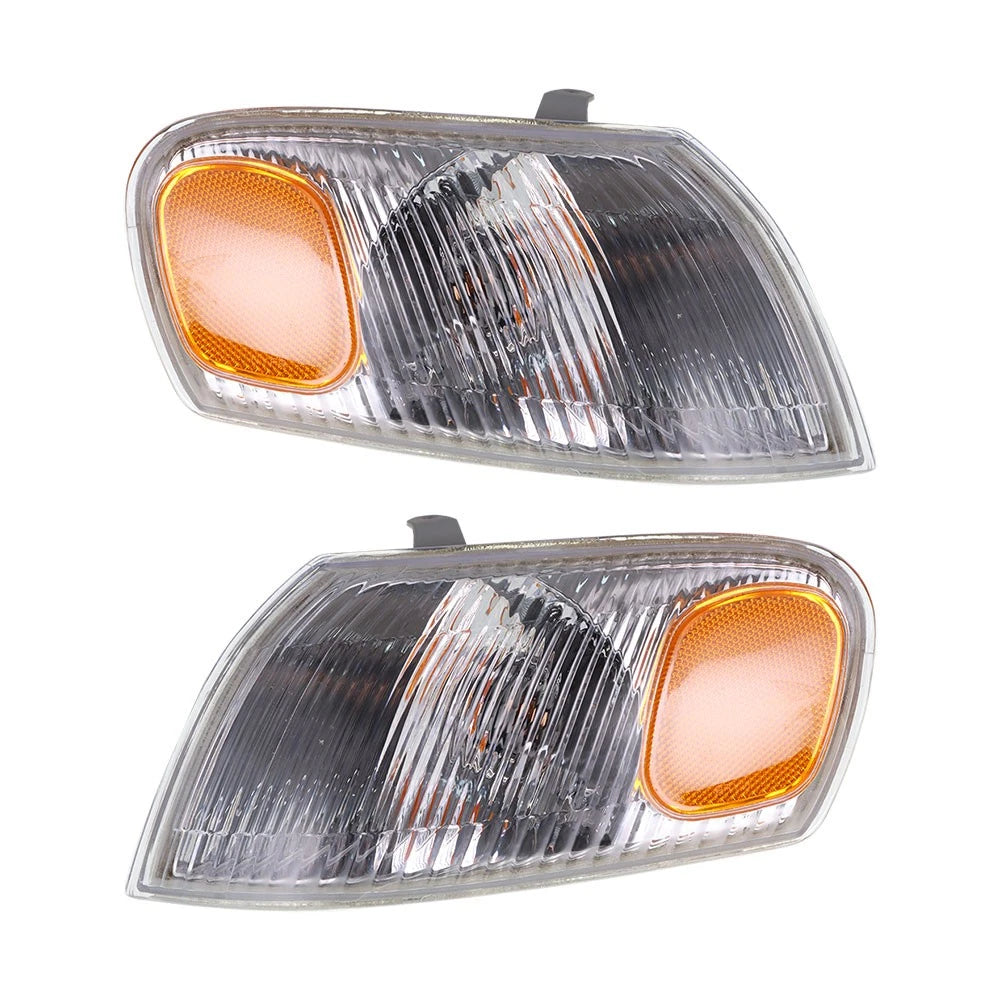Front Head Lights + Corner Lamps Plastic Left Driver Side & Right Passenger Side Direct Replacement Compatible With 1998-2000 Toyota Corolla TO2502121 TO2503121 TO2521150 TO2520150
